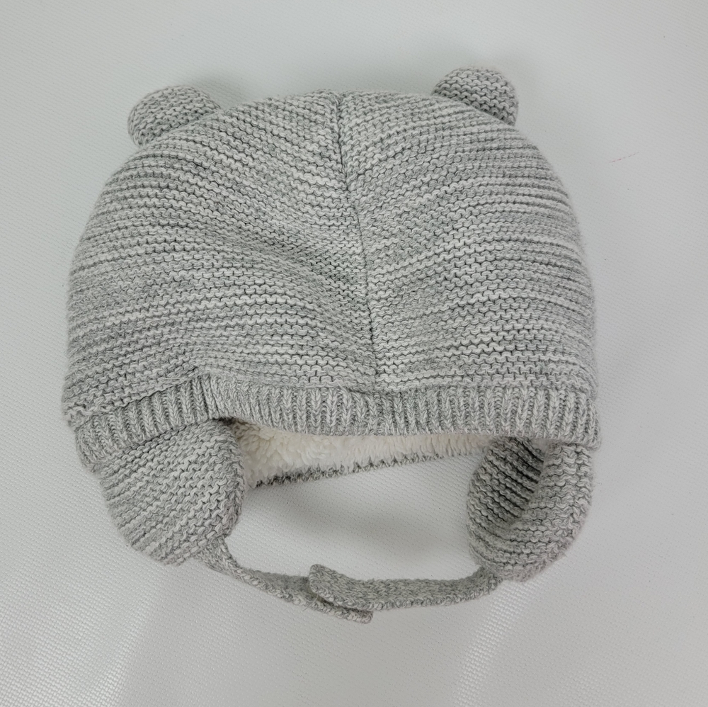 GAP Sherpa Lined Bear Beanie Chin Strap Baby Hat Sz 3-6 - Picture 2 of 5